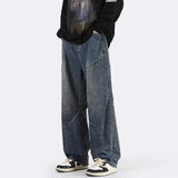 Riolio New Hip Hop Fashion Drawstring Jeans Men's Streetwear Vintage Wide Leg Straight Denim Trousers Y2K Baggy Pantalones Hombre