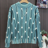 Riolio  Men Loose Round Neck Versatile Autumn and Winter Fashion Color-blocking Long-sleeved Sweater Top Man Clothing