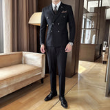 Riolio  New Men's Double-Breasted Three-Piece Suit Elegant Business Style Casual Fashion Urban Spring Season Slim Fit Metal Decoration