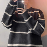 Riolio  New Korean Trendy Men Sweater Light Luxury Knitted Drooping Stripe O Neck Long Sleeve Pullover Casual High Street Knitwear M-3XL