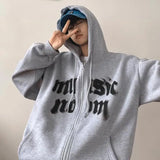Riolio Grunge Zip Up Oversized Hoodie Vintage Street Letter Print Long Sleeve Sweatshirt Gothic Punk Y2k Winter Sportswear Women's Tops