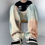 Riolio  New Fashion Graffiti Tie-dye Jeans Hip Hop Rock Loose Straight Trousers for Men and Women Retro Harajuku Streetwear Pants