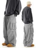 Riolio  Men Big Pocket Cargo Pants Elastic Drawstring Waist Loose Wide Leg Streetwear Casual Work Trousers