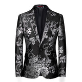 Riolio Fashion New Men's Casual Boutique Business Wedding Host Slim Bronzing Suit Flower Jacket Dress Blazers Coat