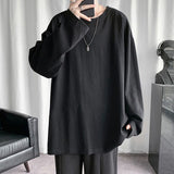 Riolio  Loose Long Sve round Ne T-irt for Men Spring Autumn Pure Color Base Layer irt Inner Wear Big Size Casual Faion