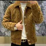 Riolio Jacket Autumn Fashion Men's Lapel Knit Cardigan Jumper Coat