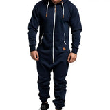 Riolio Mens Onesie Jumpsuit Pajamas Long Sleeve Sweatpants Pure Color Splicing Autumn Winter Casual Hoodie Male Zipper Jumpsuit