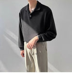 Riolio New Trendy Waffle Men Polo Shirt Leisure High Quality Solid Color Long Sleeve T-shirt Korean Fashion Autumn Loose Basic Shirts