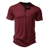 Riolio Henley Collar Summer Men Casual Solid Color Short Sleeve T Shirt for Men Polo men High QualityMens T Shirts