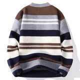 Riolio  Autumn Winter Warm Casual Pullovers Men Knitted Sweater Fashion Patchwork Striped Loose Hip Hop Knit Streetwear Pull On Sweaters