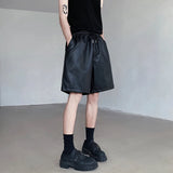 Riolio Summer Leather Shorts Men Fashion Black Motorcycle Shorts Mens Streetwear Hip-hop Loose Leather Shorts Men Casual Shorts M-2XL