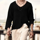 Riolio  Retro Solid V-Neck Loose Knitted Sweater