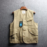 Riolio  Men's Cotton Workwear Jaet Svel Khaki Vest Retro oulder Pad Vest Faionable Urban Sle Travel Wear