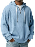 Riolio  Men's Ribbed Knit Half-Zip Hoodie Casual Oversized Pullover Sweatshirt with Kangaroo Pocket