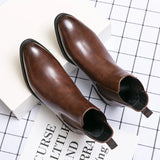 Riolio New Chelsea Boots Men Shoes PU Brown Fashion Versatile Business Casual British Style Street Party Wear Classic Ankle Boots