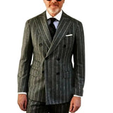 Riolio  Grey Striped Male Suit Double Breasted Blazer Groom Tuxedos for Men Slim Fit 2-Piece Formal Business Men Clothing Costume Homme