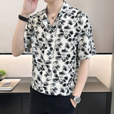 Riolio  Floral Shirt Short-sleeved Ice Silk New Style Fashionable Men's High-end Sense Handsome Double-breasted Buttons