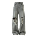 Riolio  2025 New Baggy Ripped Jeans Men Grey Distressed Denim Pants Loose Oversized Drop Street Style Fall Fashion High Quality