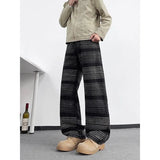 Riolio  Men's American Vintage Striped Denim Pants Washed Loose Straight Casual Flare Trousers