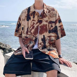 Riolio American high street men and women trendy personalized printed vacation shirts for couples loose beach casual short sleeves y2k