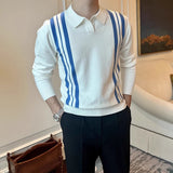 Riolio New British Business Casual Men Polo Shirt Light Luxury Patchwork Slim-fit Knitted Short Sleeve T-shirts Leisure Breathable Tops