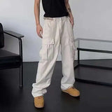 Riolio  High Street Hip Hop American Safari Style Multi Pockets Loose Overalls Casual Cargo Pants Straight Trendy Dark Punk