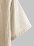 Riolio Shirts for Men Cotton And Linen Textured Short Sleeves Shirt Asymmetric Hem Streetwear Summer Solid Blouse Tops Z5085203