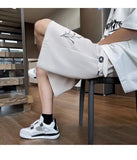 Riolio  Embroidered Casual Men Summer Ice Silk Thin Loose Straight Five-point Suit Pants