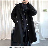 Riolio New Autumn Men's Jacket Trench Coats Pie Over Solid Color Hooded Men's Fashion Handsome Leisure Long Jacket Trench Coats