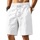 Riolio  Men Linen Blend Elastic Waist Drawstring Casual Beach Shorts