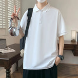 Riolio  Men's Top Trendy T-shirt Spring Summer High Quality Fashionable Minimalist Solid Color Polo Shirt Versatile Comfortable Casual