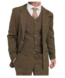 Riolio fashion suits for men Gentleman Suit Formal Business Tweed Men's Tuxedo Business Men's Three-piece Brown Suit