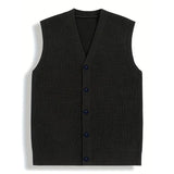 Riolio New Luxury Casual Men Sweater Vest Leisure Trendy Knit V Neck Button-down Solid Color Sleeveless Cardigan Retro Basic Waistcoats