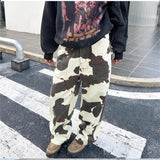 Riolio Women's Cow Patterned Printed Casual Pants High Waisted Straight Vintage 90s Streetwear Female Casual Loose Tie Dye Trouser