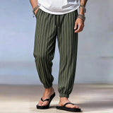 Riolio  Men's Vertical Striped Jogger Pants Drawstring Waist Casual Tapered Trousers Lightweight Beach Bot for Summer