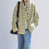 Riolio Korean retro high street striped men and women trendy personality hooded sweater couple hip-hop loose retro Harajuku casual top