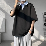 Riolio  New Fake Two-piece Shirt Collar Short-sleeved T-shirt Men's Summer American Loose Versatile Pullover