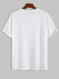 Riolio T-shirts for Men Solid Retro Jacquard Design Tees Summer Short Sleeves O-Neck T-shirt Casual Streetwear Tops