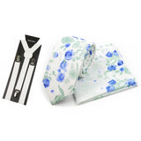 Riolio  Men's High Quality 6.5cm Floral Leaves Cotton Tie Handkerchief Suspender Set Novel Gentleman Artistic Wedding Accessories Gifts
