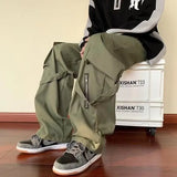 Riolio Green Cargo Pants Men Oversize Zipper Black Cargo Trousers Male Streetwear Hip Hop Pocket Spring Loose Casual Workwear