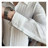 Riolio  Stretch Plaid Design Versatile Jacquard Shirt Men's Slim-fit Korean Style Casual Long-sleeved Versatile Shirt