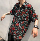 Riolio  Street Retro Short-sleeved Shirt Korean Style Trendy Loose Casual Floral Shirt