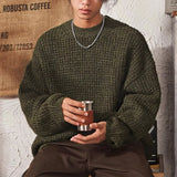 Riolio  Men's Pineapple Grid Sweaters Japanese Retro Cleanfit O Neck Long Sleeve Knitted Pullover Winter Harajuku Premium Knitwear M-3XL