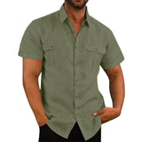 Riolio Cotton Linen Hot Sale Men Short-Sleeved Shirts Summer Solid Color Comfort Collar Casual Beach Style Plus SizeMale Shirts M-5XL
