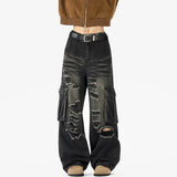 Riolio  Ripped Camo Jeans Men 2025 New Loose Straight Leg Denim Pants Outdoor Hiking Trousers Casual Comfort Street Style Fashion