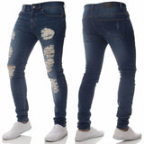 Riolio  Men Fashion Street Style Ripped Skinny Jeans Vintage Wash Solid Denim Trouser Mens Casual Slim Fit Pencil Denim Pants Hot Sale