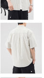 Riolio  Summer New Men Retro Casual Striped Short-sleeved Shirt Simple Versatile Lapel Fresh Cardigan
