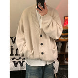 Riolio  Autumn Winter New V-neck Cardigan Men's Loose Casual Knitted Sweater Trendy Daliy Simple All-match High Street Soft Coats