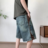Riolio Mens Loose Fit Summer Denim Shorts Elastic Waist Washed Blue Side Personality Design Casual Comfortable Fashion Trendy Outdoor