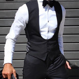 Riolio  Black Men Vest for Wedding Groom One Piece Slim Fit Suit Waistcoat Solid Color Male Fashion Coat